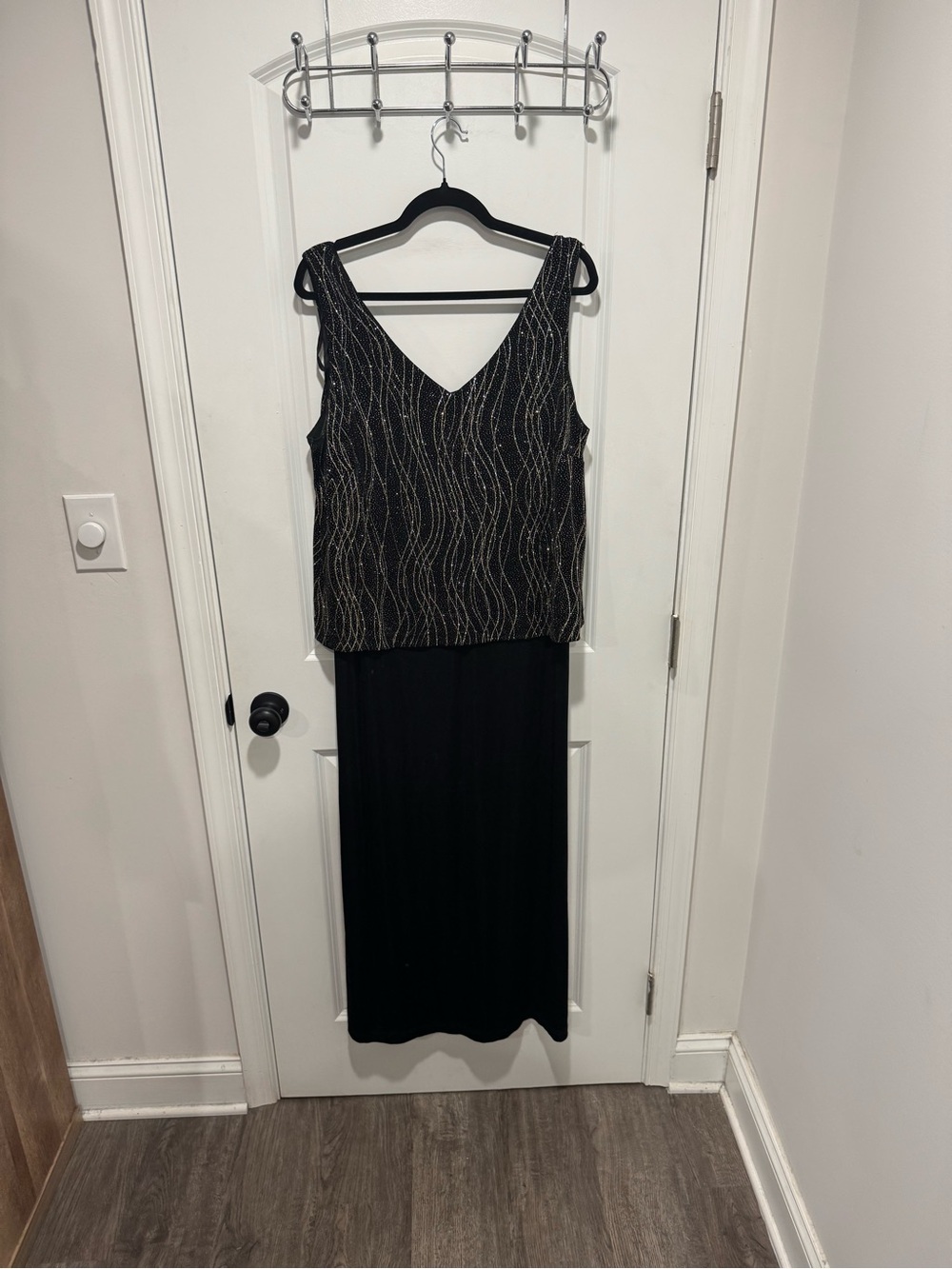 Ronni Nicole Black Maxi Dress with Gold Sparkle Bodice
